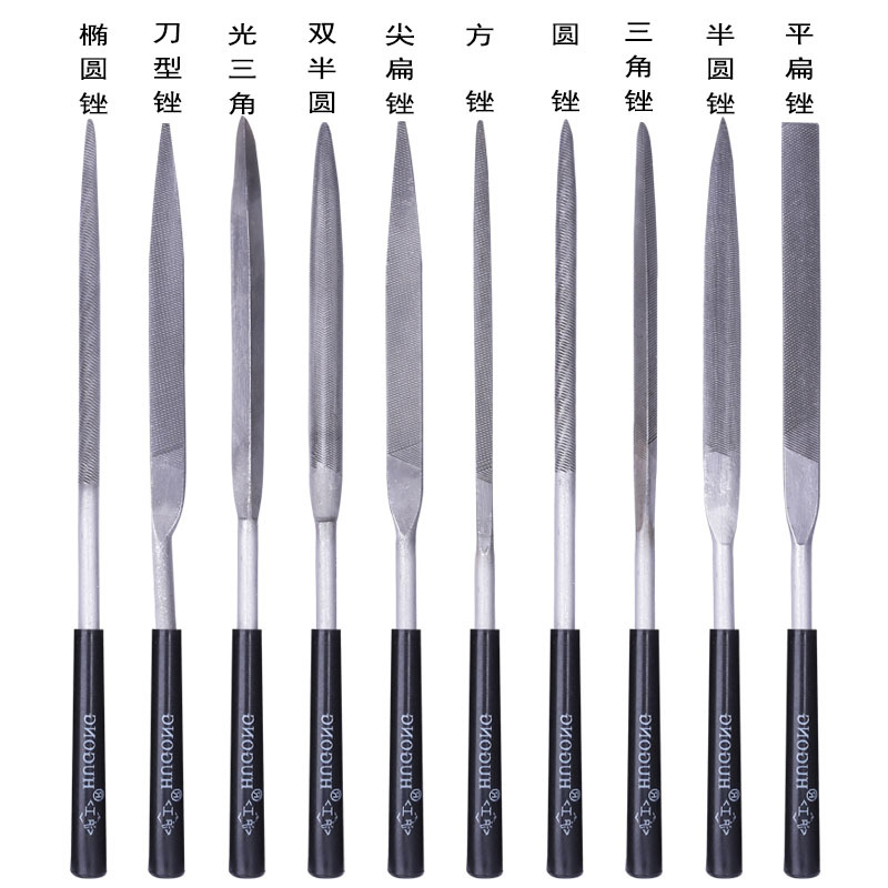 Hugong assorted file knife woodworking polishing small file steel file file plastic handle file suit flat flat round factory wholesale