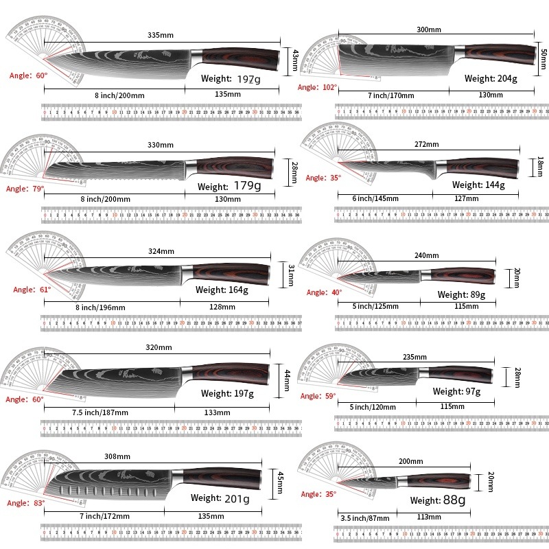 Amazon Damascus Pattern Chef's Knife Laser Pattern Western-style Chef's Knife Kitchen Knife Sande Knife Universal Knife