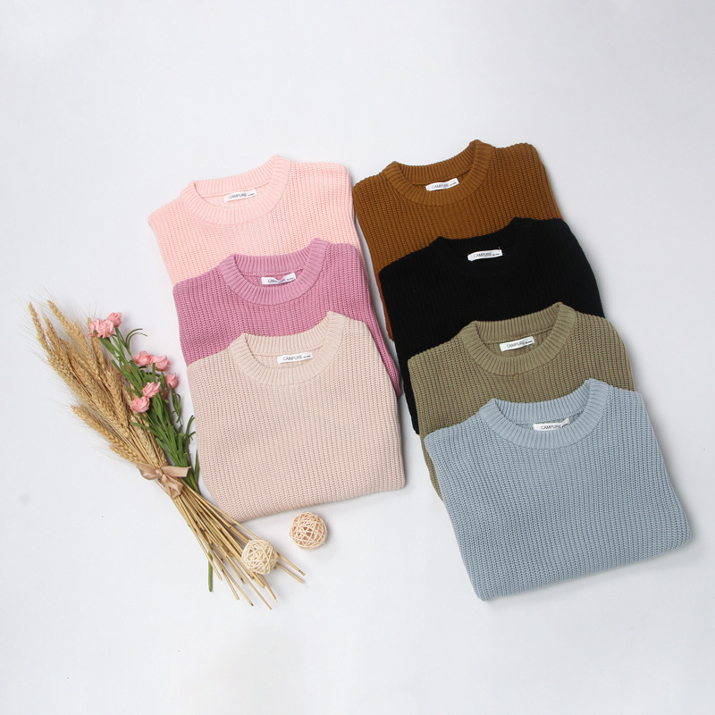 Новый свитер для детей, корейский стиль, свободный свитер с круглым вырезом