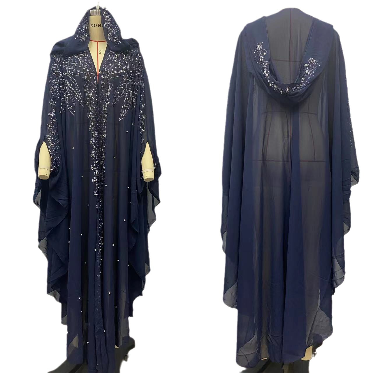 Middle Eastern and African Hot-Selling Rhinestone Beaded Robe Dubai Hooded Shawl Cloak Worship Dress Beaded Abaya Robe