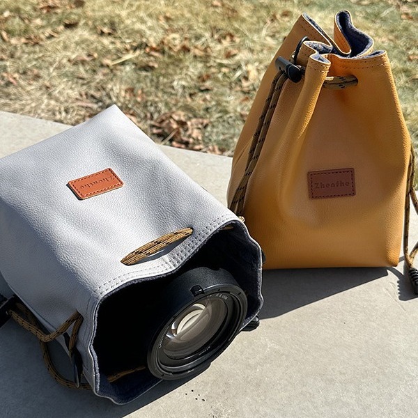 Lens Bag Storage Bag Micro Single Digital Camera Case Black Card Sleeve PU Protective Case Single Shoulder Photography Bag for Men and Women