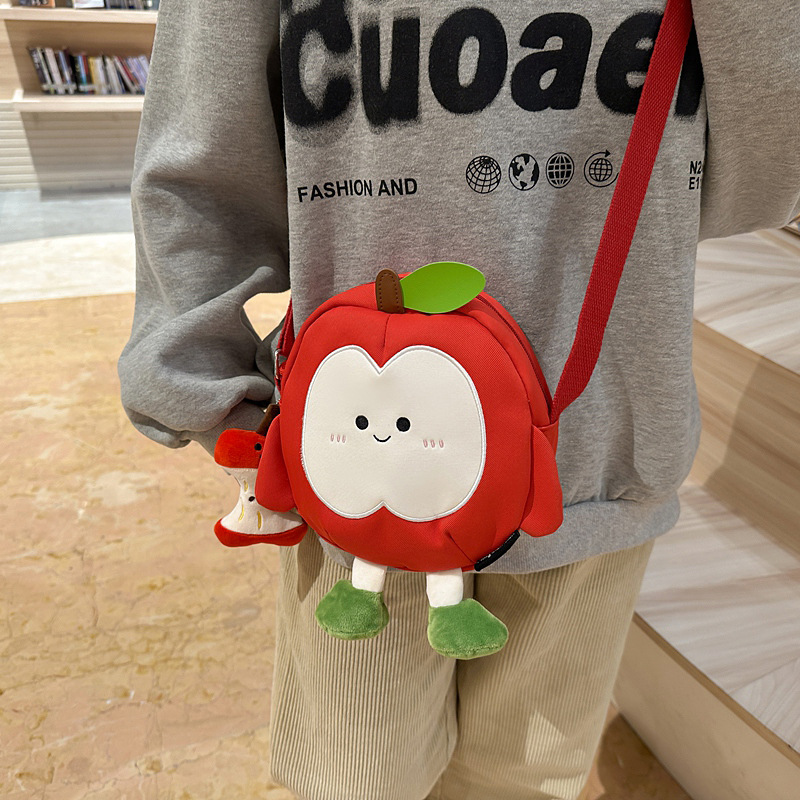 Spring and Summer New Niche Ins Cute Green Apple Cartoon Backpack Girly Heart Student Storage Crossbody Small Round Bag