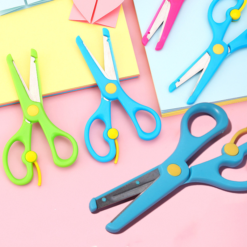 Children's Handmade Safety Scissors Paper-cut Lace Scissors Children's Cartoon Anti-pinch Elastic Plastic Handmade Scissors
