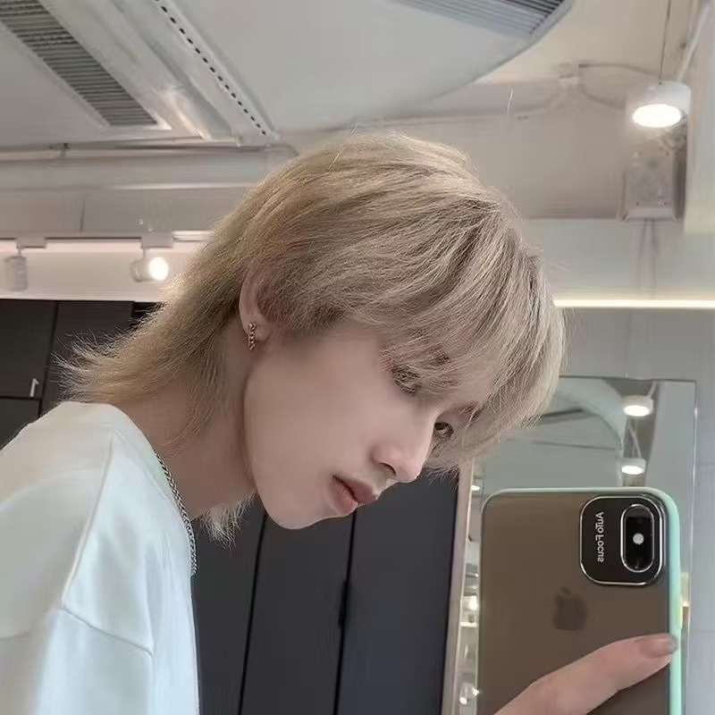 Japanese-Style Mullet Head Cosplay Wig for Men, Medium-Length Straight Hair Wig, Full Head Cover, Unisex Wolf Tail Synthetic Hair