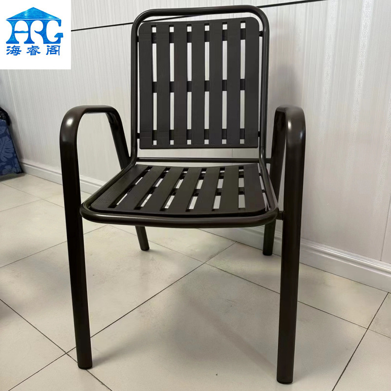 Outdoor table and chair leisure dining table and chair terrace waterproof sunscreen plastic wood chair villa garden courtyard water pattern glass table