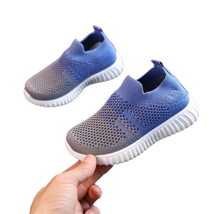 Spring and Autumn Color-Blocked Breathable Student Shoes for Older Children, Trendy Casual Shoes, Korean Style Boys' and Girls' Export Fly-Knit Sneakers