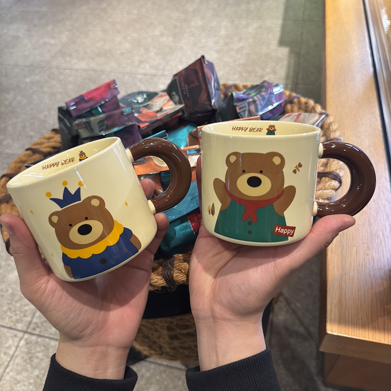 Ins Cute Bear Big Mug High Yan Value Couple Water Cup for Boys and Girls Sisters Birthday Gift Accompanying Ceremony