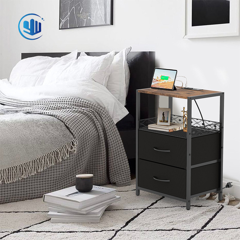 Nightstand with drawers Side table Coffee table Side table with charging station USB port and socket 3-layer storage rack