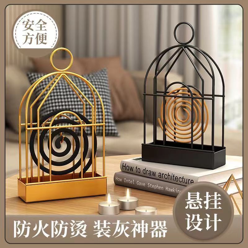 Household Mosquito-Repellent Incense Tray Scandinavian Iron Mosquito-Repellent Incense Holder Creative Bird Cage Incense Burner Tray Sandalwood Ash Tray Hanging Mosquito-Repellent Incense
