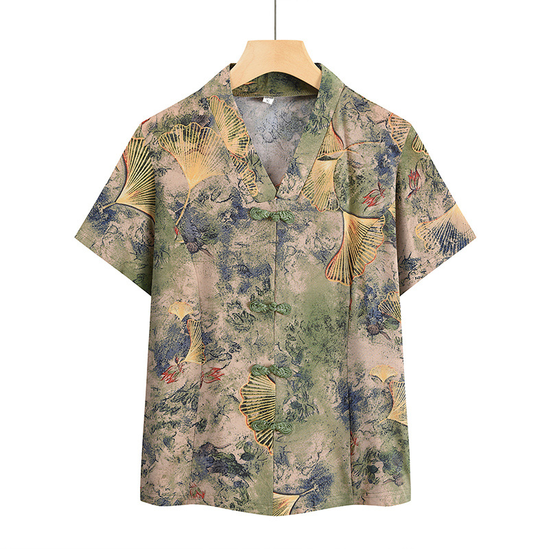 Summer Mother's New Style Middle-aged and Elderly Grandma's Short-sleeved Printed Top Loose Casual Comfortable Clothes for the Elderly