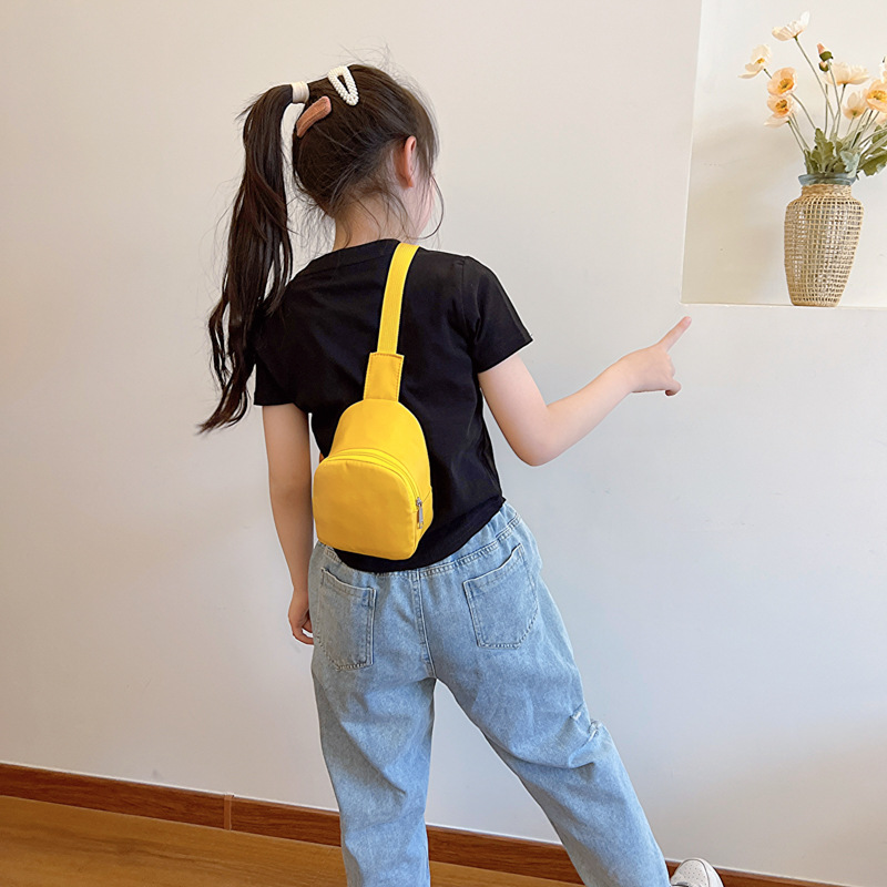 Children's Bag Children's Chest Bag Solid Color Nylon Lightweight Weight-Reducing Small Bag Girls' Single Shoulder Crossbody Small Bag Unisex