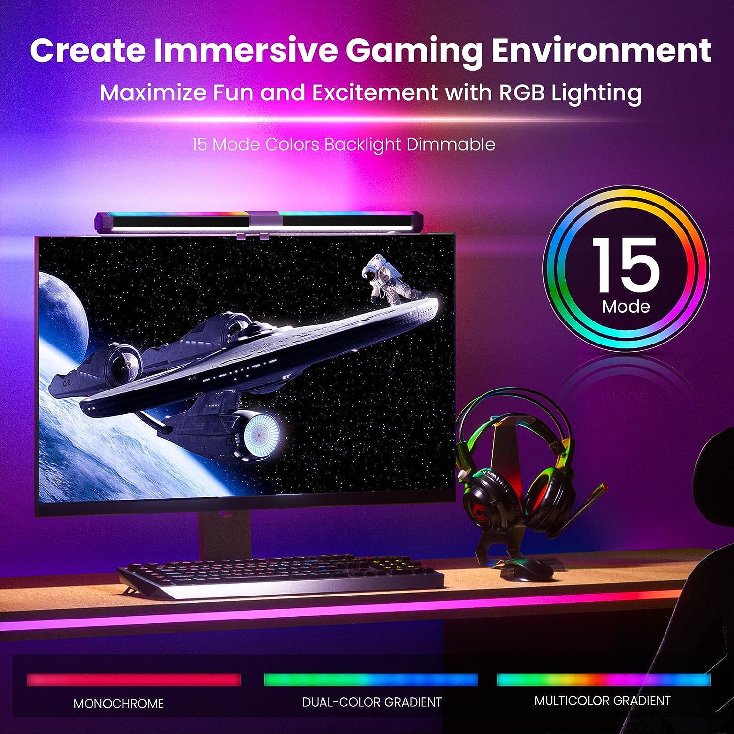 Computer screen monitor hanging light rgb magic color horse running light e-sports colorful game atmosphere light Office eye protection light