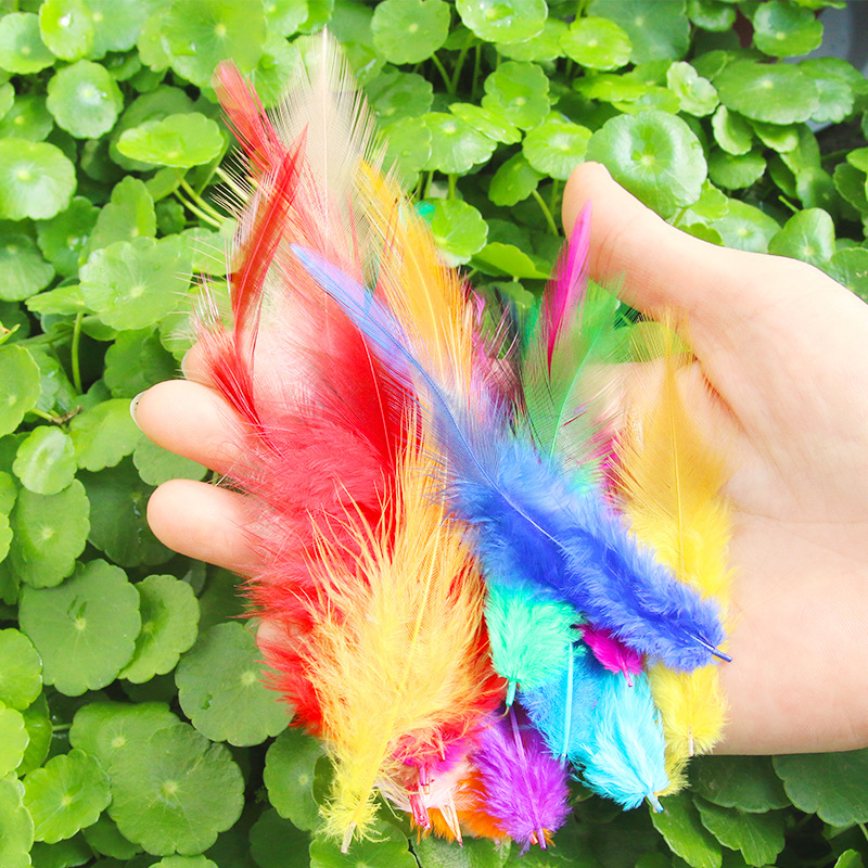 Lots of in stock diy color red pointed feather chicken feather accessories cat toy elastic ball feather material