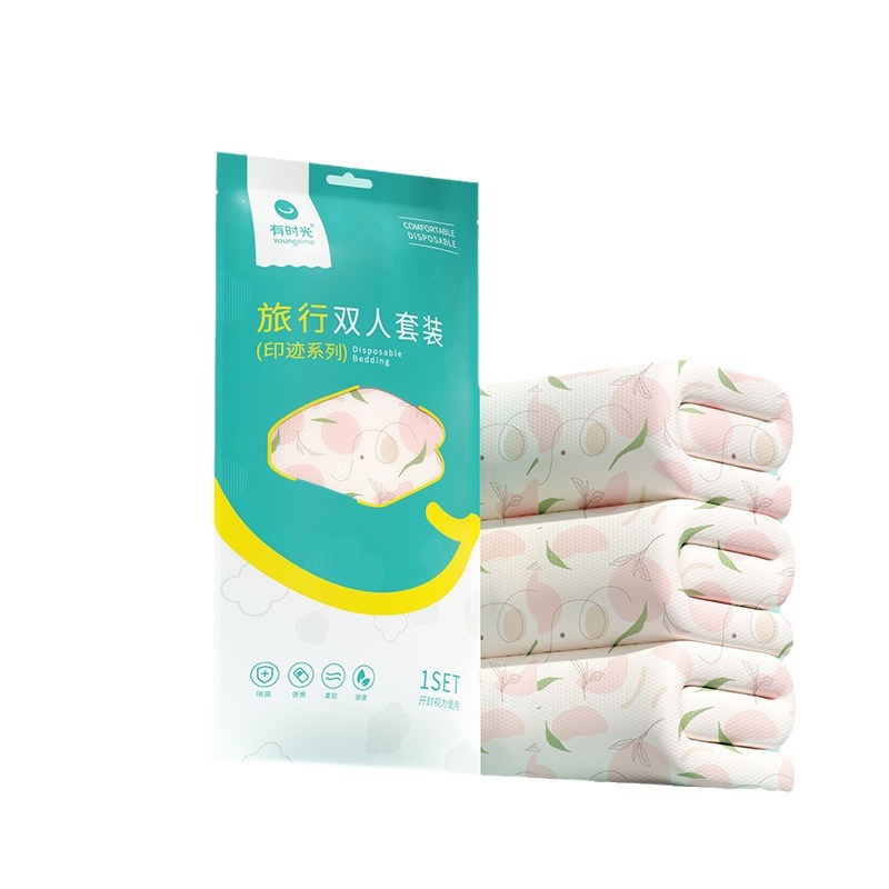Time Disposable Bed Sheet Quilt Cover Pillowcase Travel Portable Double Four-piece Travel suit Increased Thickening