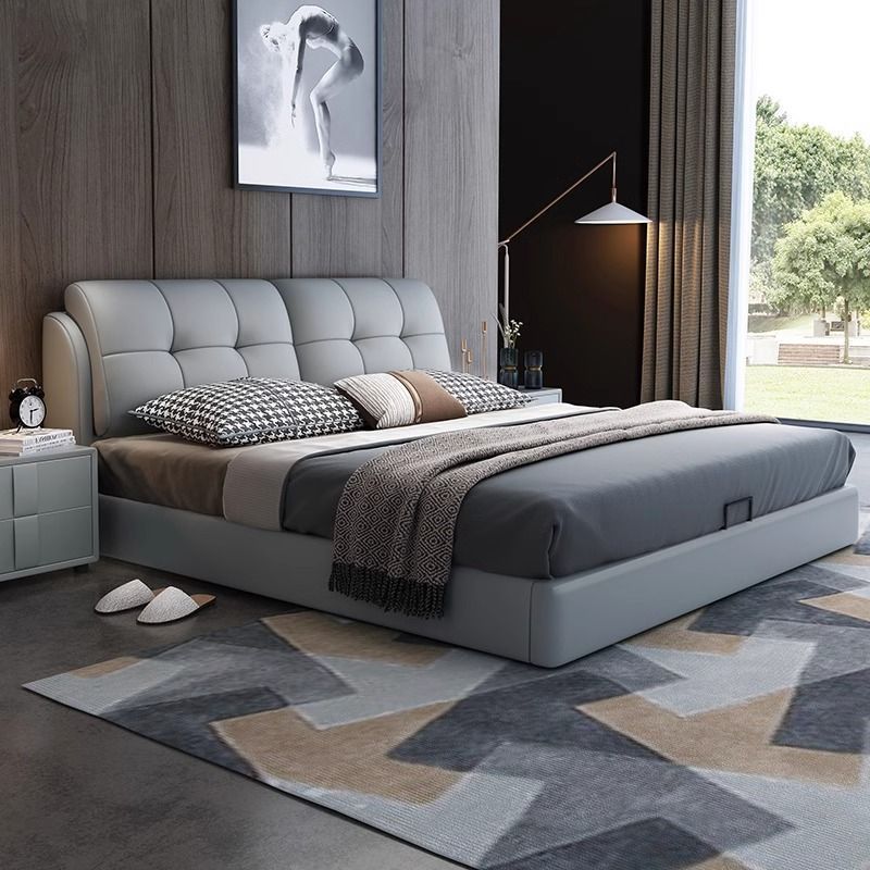 Italian-Style Light Luxury Leather Bed 1.8m Master Bedroom Large Bed with Storage 1.5m Home Wedding Bed Internet Celebrity New Product