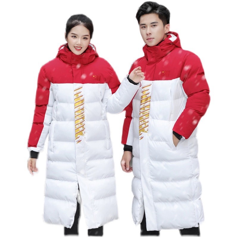 Outdoor Winter Training Sports Gym Coat Mid-Length Over-The-Knee Cotton Coat Fleece-Lined Thickeneded Men's and Women's Printed Logo Cotton Jacket