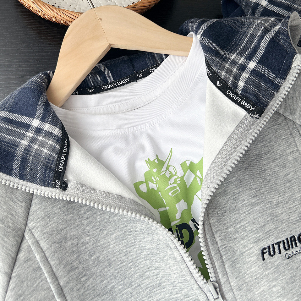 2025 New Autumn Children's Clothing Boys Children Boys Embroidered Letters Loose Easiest for Match Hoodie Jacket Wholesale