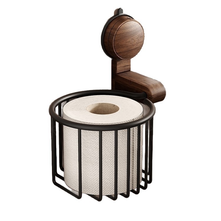Suction cup walnut toilet bathroom rack non-perforated toilet tissue basket toilet hand paper holder bathroom
