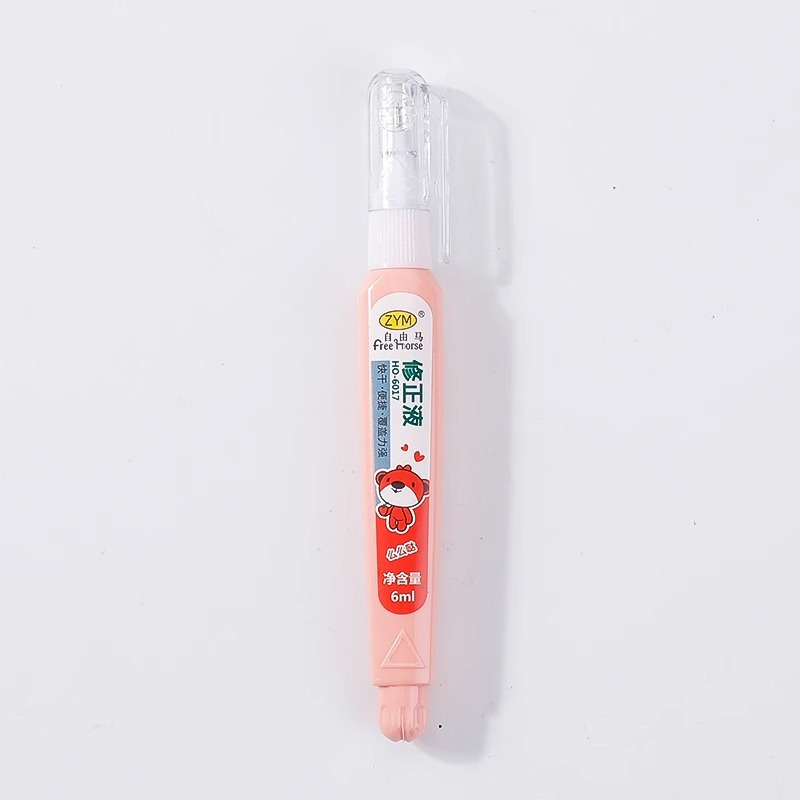 Free horse cartoon children's stationery correction fluid quick-drying white office pen-shaped student correction fluid 6ML