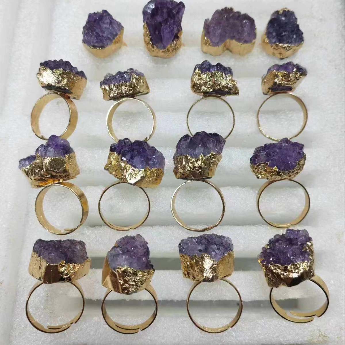 Кольцо из натурального аметиста, электропокрытое, кросс-бордерное кольцо