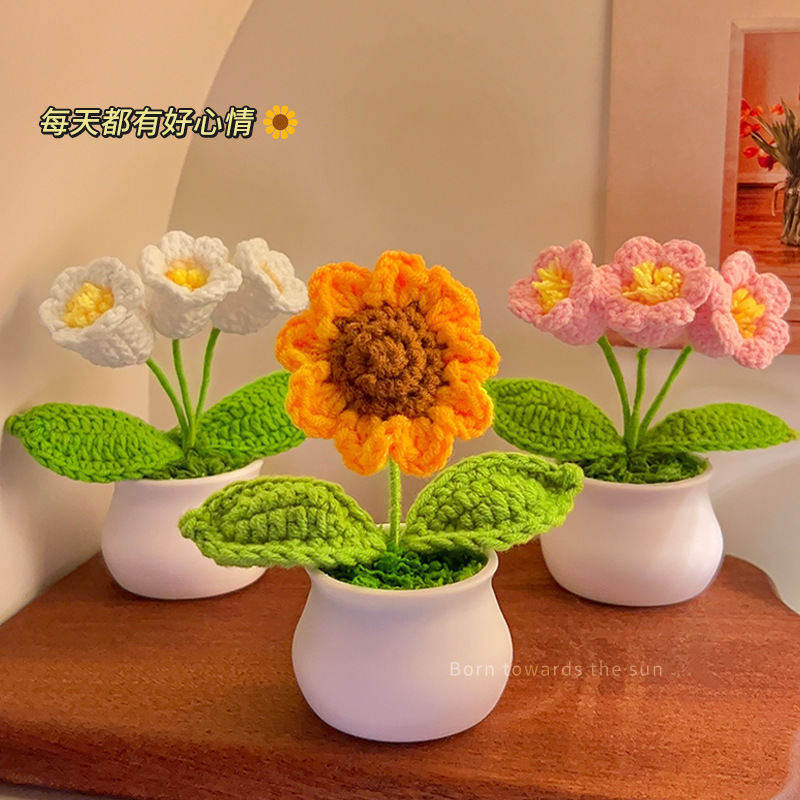 Birthday Gift for Girls Sunflower Hand-woven Wool Desktop Decoration Fake Flower Simulation Flower bouquet