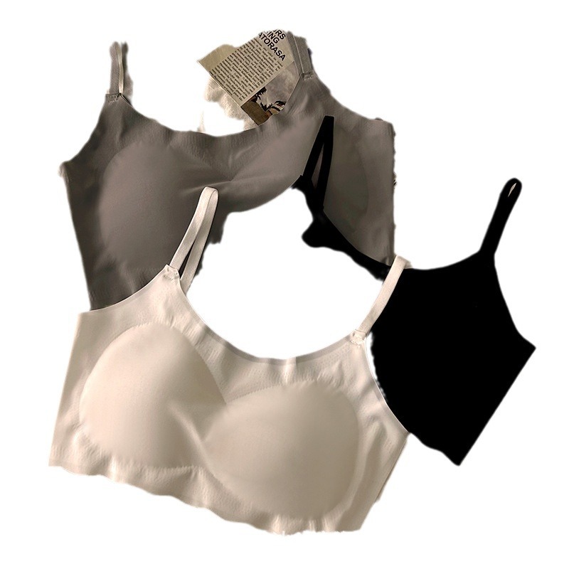 [New] Summer Seamless Ice Silk Underwear Girls Suspender Sports Wireless Bra Student Push-Up Breast Revealing Vest