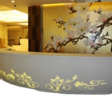 Cnc Light Carving Artificial Stone Front Desk Shape Acrylic Lde Light Bar Shape Reception Desk