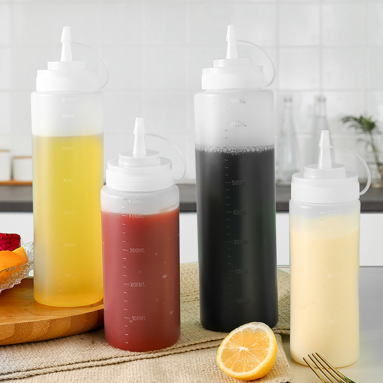 Kitchen Seasoning Bottle with Scale, Salad Dressing, Press-Type Squeeze Jam Bottle, Plastic Squeeze Sauce Bottle, Kitchen Seasoning Bottle