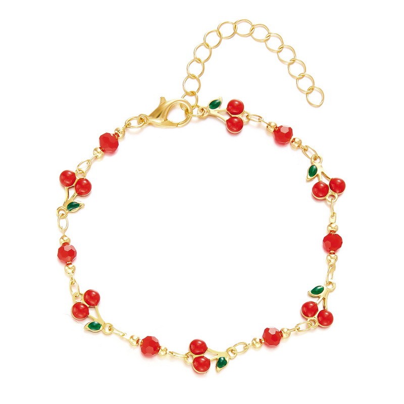 New Hot Sale Cherry Bracelet Ladies Temperament Sweet Cherry Bracelet Summer Fashion Fruit Bracelet Factory Wholesale