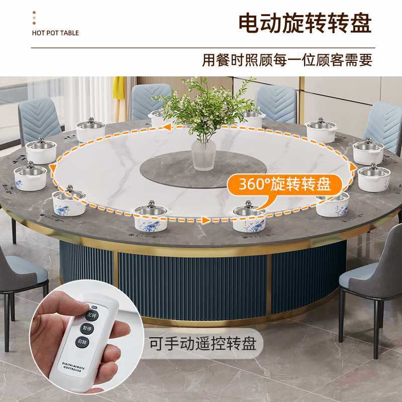 ✅ Electric Large Round Table Hot Pot Table Induction Cooker Integrated Slate Hotel Club Dining Table and Chairs Hidden for One Person