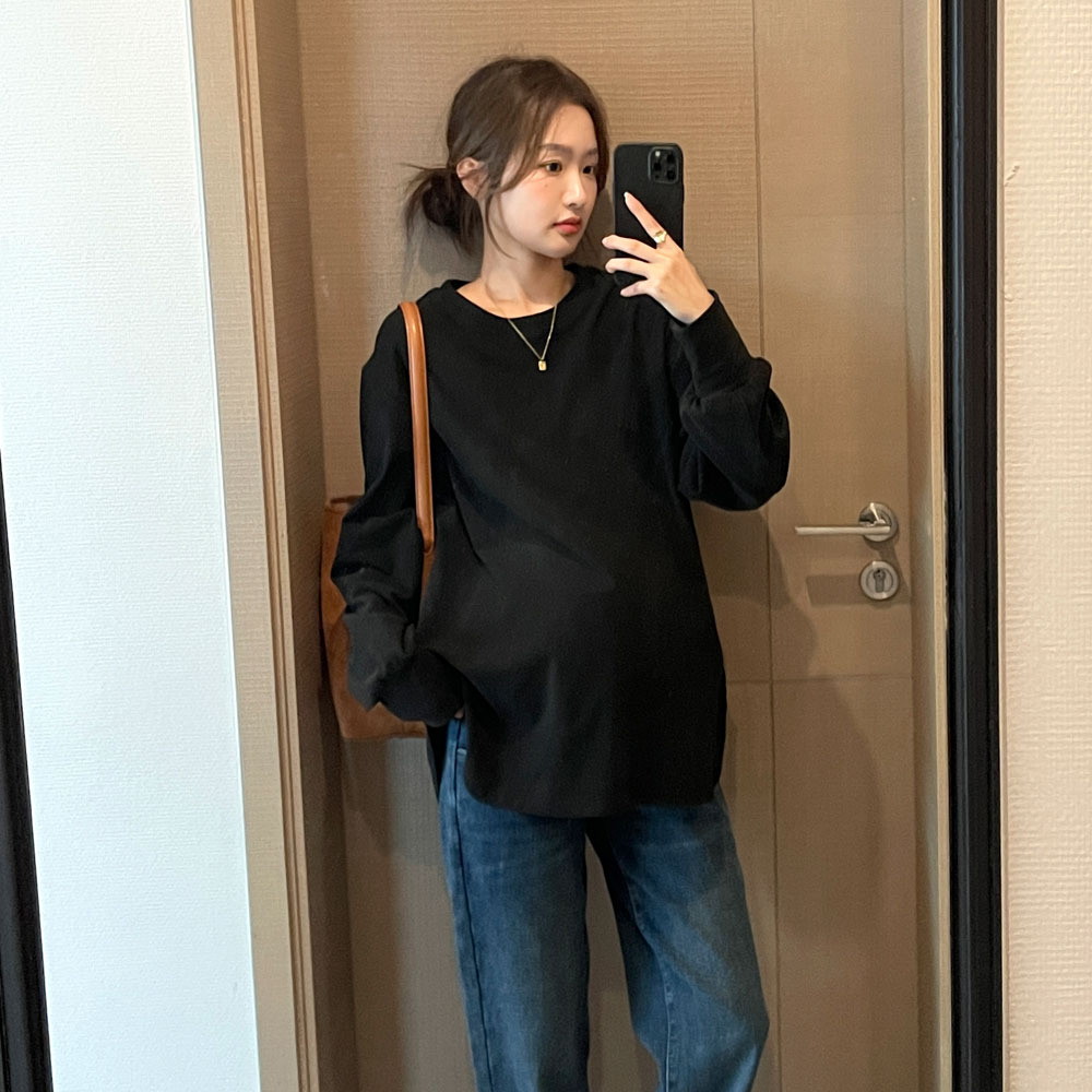 Spring New Maternity Clothes Korean Style Light Panel Fashionable Round Neck T-Shirt Loose Large Size Stylish Age-reducing Base Clothes Trendy Mom