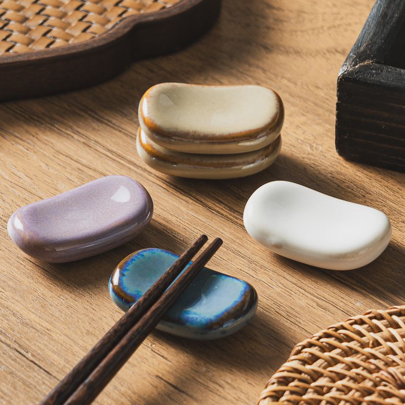 Glaze Chopsticks Rack Creative Simple Color Glaze Ceramic Rack Mini Spoon Holder Chopsticks Holder Rack Japanese Bracket Wholesale