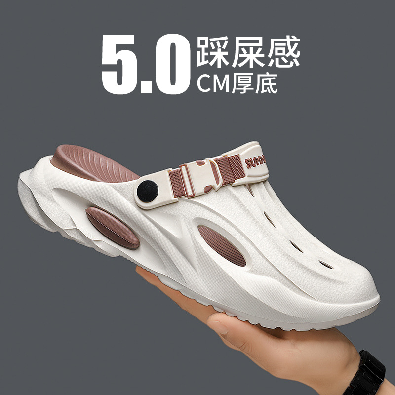 Douyin's Popular Croc Shoes Men's Non-Slip Sports Toe-Toe Slippers, Dual-Use Half-Slip Beach Sandals for Driving