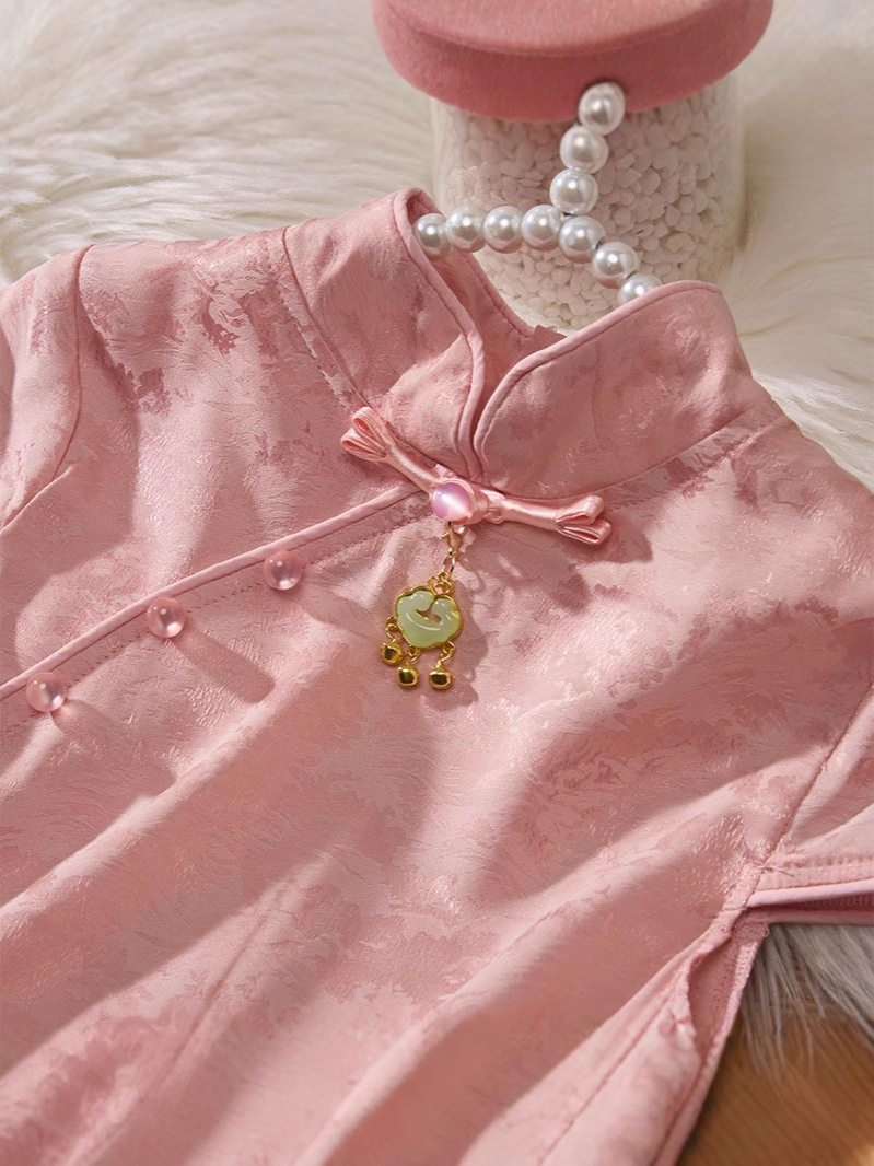 2025 New Summer Girls' Cheongsam Dress Kidsren's National Style Improved Cheongsam Dress Little Girl Princess Dress