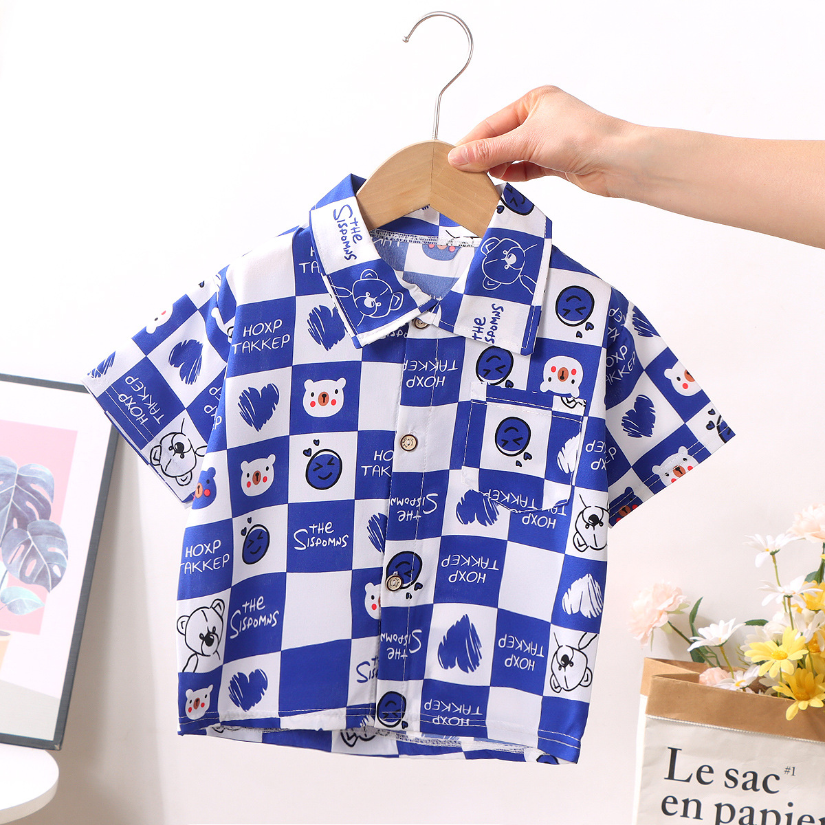 Children's shirt boys and girls lapel shirt summer baby short sleeve floral shirt floral shirt doll shirt wholesale