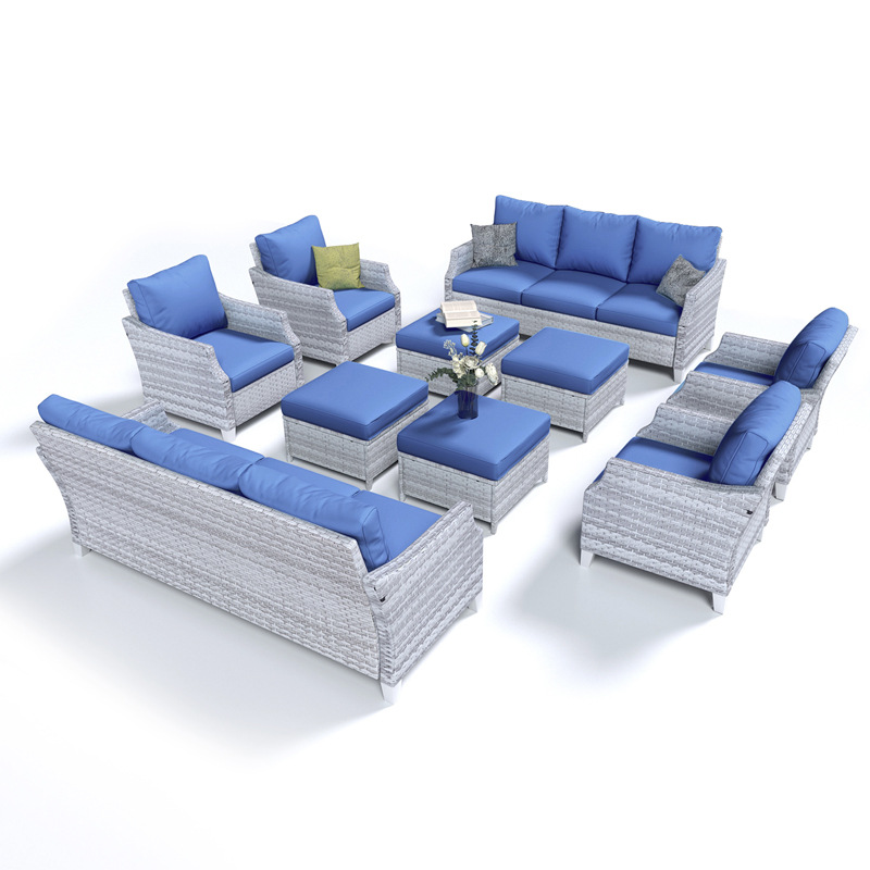 Outdoor Rattan Sofa Combination Courtyard Terrace Three-Person Leisure Rattan Canopy Sofa Balcony Hotel Lounge Chair Bed