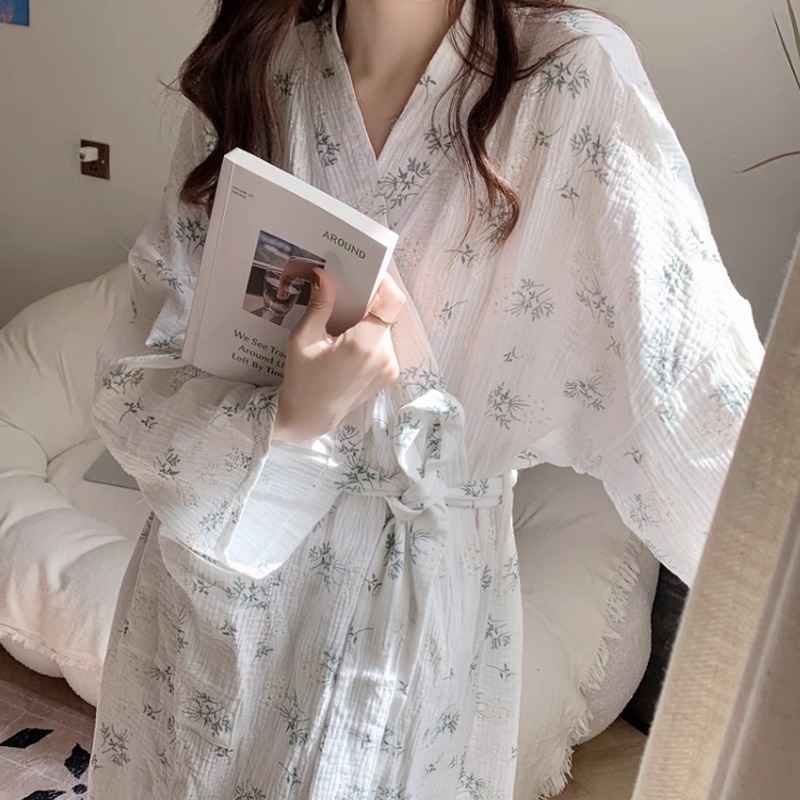 Ins Style Nightgown Women's Spring and Summer New 2025 Japanese Style Pajamas Long Kimono Bathrobe Loose Floral Home Clothes