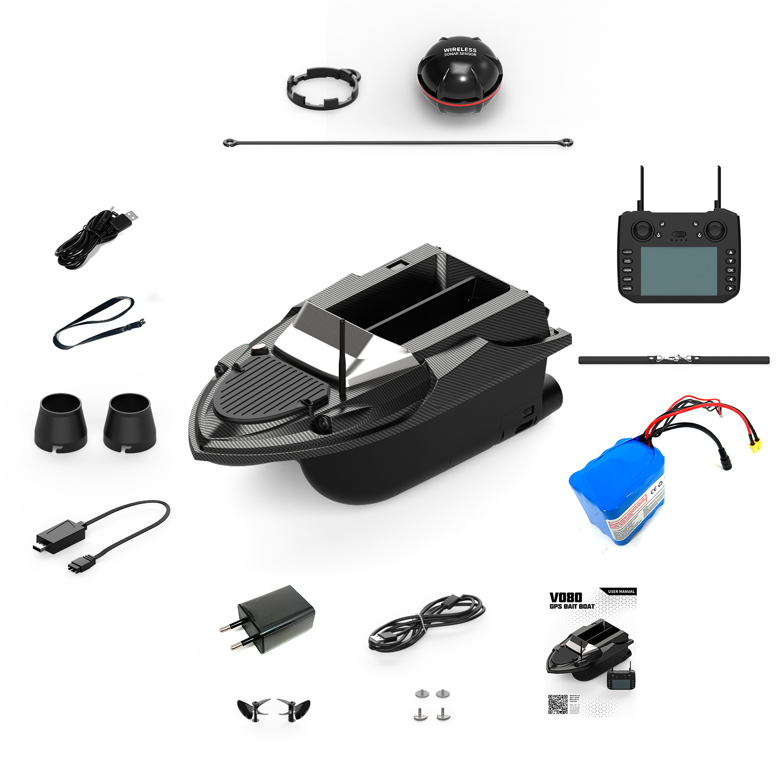 Оригинальные аксессуары V080 для лодки, мотор для обнаружения рыбы, комплект рулевого управления, специальный аккумулятор, зарядное устройство, дистанционное управление