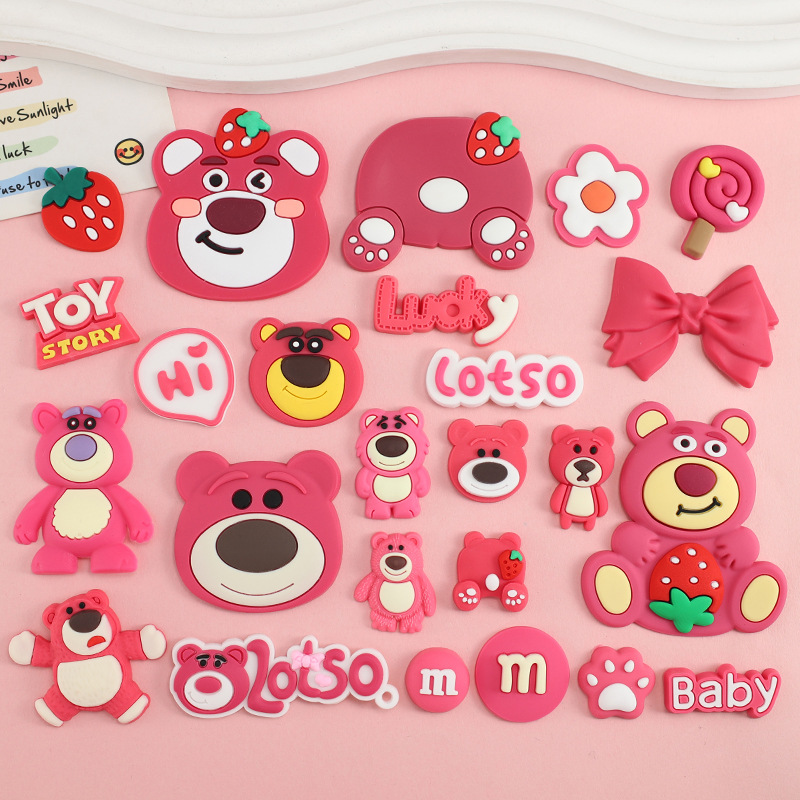 Мультяшная клубничная медведица DIY мягкие клеевые аксессуары кремовый клей чехол для мобильного телефона отверстие обувь кружка заколка для волос ювелирные аксессуары