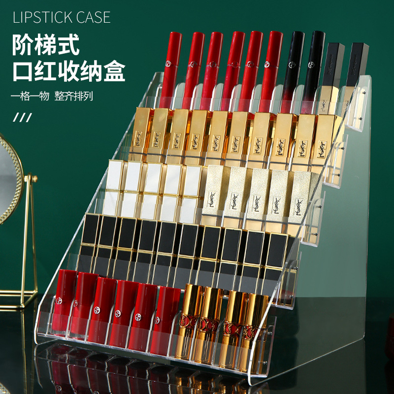 Transparent Lipstick Storage Rack, Acrylic Ladder Display Rack, Lip Glaze Powder Storage Box, Large Capacity Display Rack