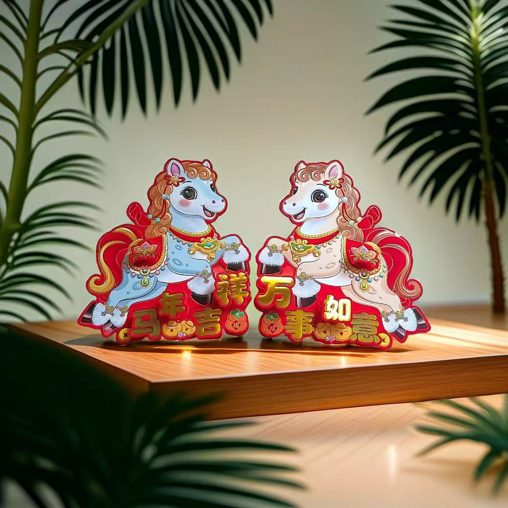 2026 Year of the Horse Zodiac Three-Dimensional Word Door Sticker Spring Festival Festive Decorative Pendant Housewarming Blessing Supplies Wholesale