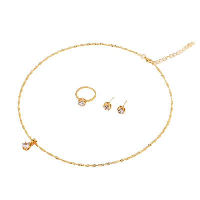 European and American Cross-Border Simple Pendant Classic Zircon Necklace Feminine Versatile Ring Earrings 3-Piece Jewelry Wholesale