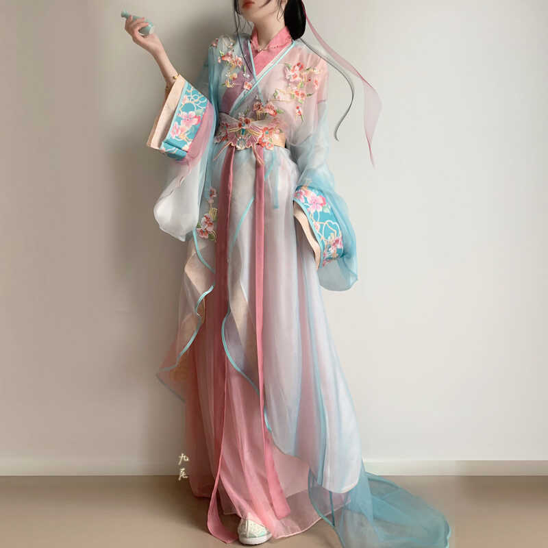 Mei Die Original Warring States Robe Modified Embroidered Printed Dyeing Hanfu Daily Short Warring States Robe with Tail