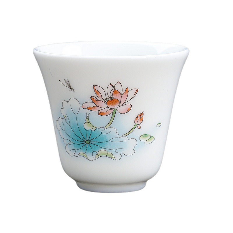 Ceramic tea cup suet Jade Tea Cup Master Cup hand-painted personal cup kung fu tea set white porcelain single cup tea cup wholesale