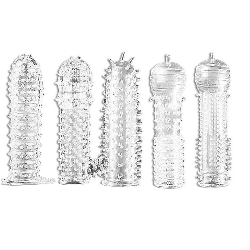 Crystal Wolf Tooth Condom Transparent Penis Thorn Condom Men's Large Thick Penis Ring Adult Sex Toy Drop Shipping