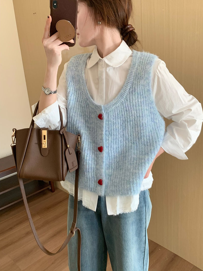 Spring 2025 New Niche Unique Chic Heart Academy Style Knitted Soft Waxy Skin-Friendly Vest Top