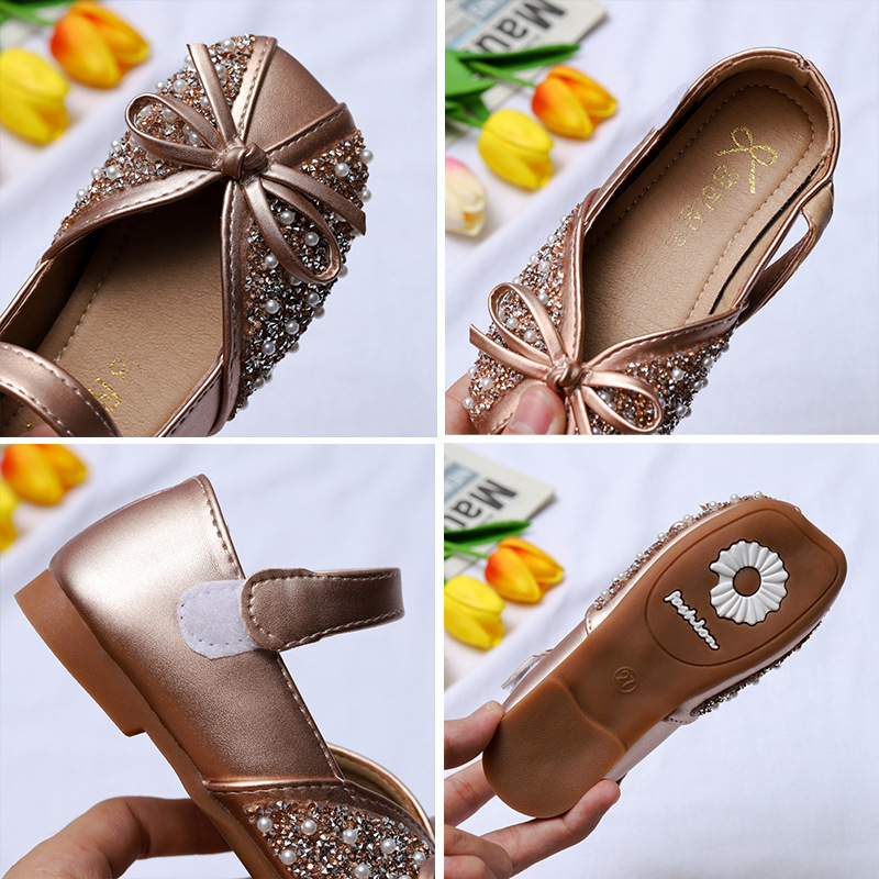 Princess Shoes Girls Rhinestone Shoes 2025 New Kidsren's Small Leather Shoes Baby Girl Silver Crystal Summer Soft Sole Shoes