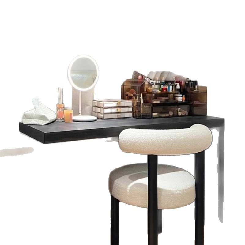 Trendy Makeup Chair Dressing Table Stool for Girls' Bedroom, High-End Dining Chair, Sherpa Plush Chubby Cream Style Makeup Stool