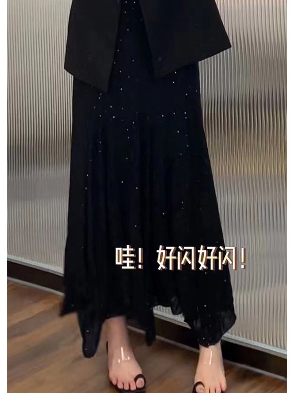 [in stock] plus size women's spring and autumn slightly fat mm suit small suit jacket drilling suspender skirt two-piece 6088