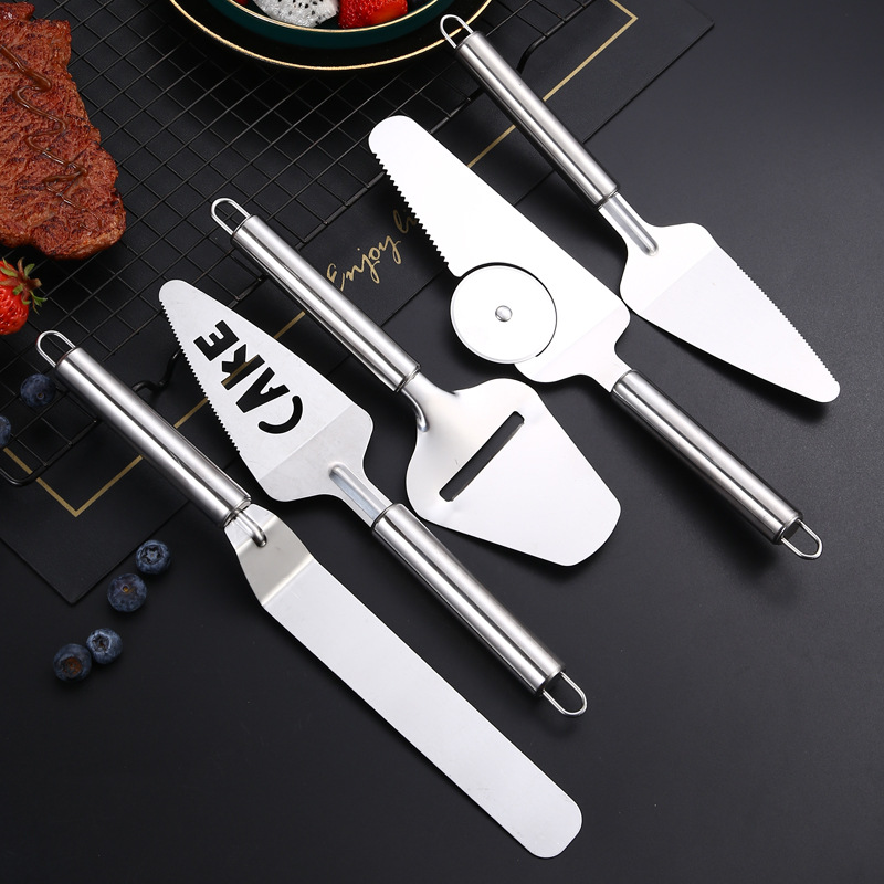 Round Handle Hob with Tooth Triangle Cheese Pizza Shovel Baking Kitchen Gadget Stainless Steel Cake Shovel